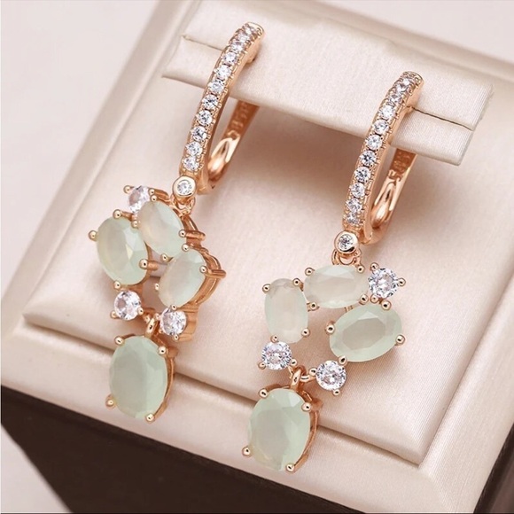 ⭐️ Unique retro chalcedony zircon flower style earrings - Picture 9 of 11